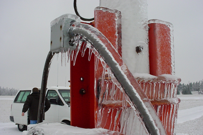 Ice accumulated on measuring equipment